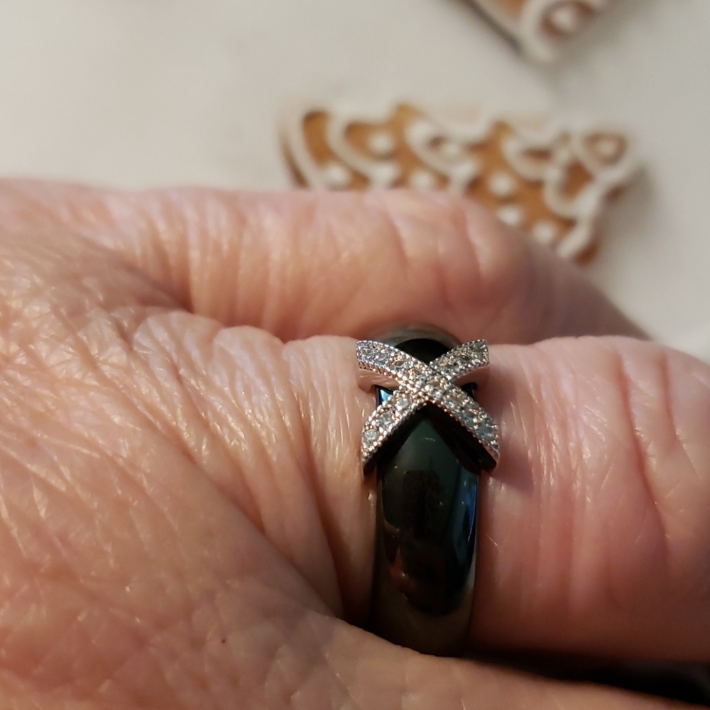 Black Ceramic Crystal Ring - image 3